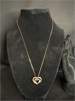 14K gold double heart diamond pendant w/ 18” 14k