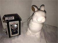 Kodak Duaflex II camera and bunny decor