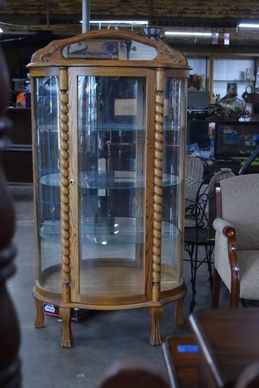 Lighted Curved Glass,Mirror Back Display Cabinet