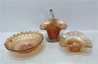 3 carnival glass dishes