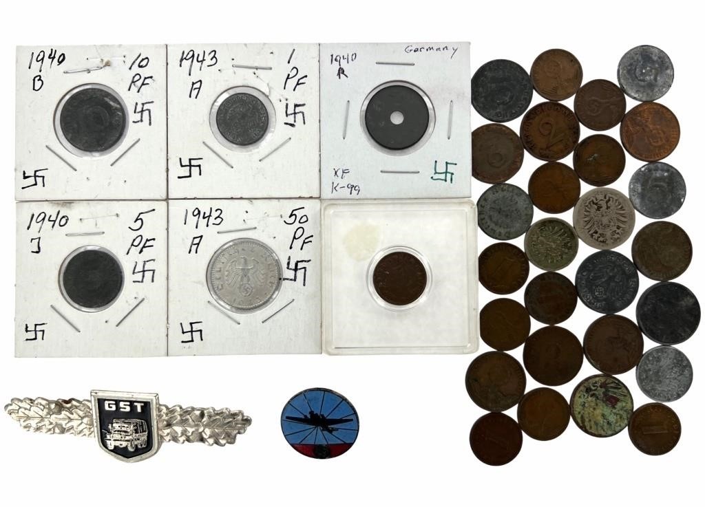 Lot of German WWII Third Reich Coins & Pins