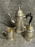 Silver Plate Coffee Set, Bakelite Handle, 1960s