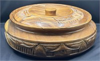 Wood Carved Bowl w/ Lid Made in Phillipines USED