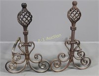 Pair Early Wrought Iron Andirons