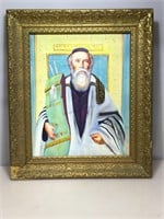 Painting On Canvas of Rabbi w/ Torah. Framed to