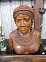 WOOD CARVED FIGURE, AFRICAN QUEEN BUST CARVING