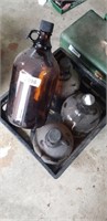 (4) Gal Brown Glass Bottles w/ Milk Crate