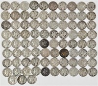 83 U.S. Silver Mercury Dimes 1940's