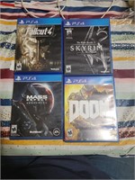 4 PS4 GAMES FALLOUT 4 MASS EFFECT , SKY RIM, DOOM