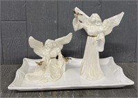 (3) Glazed Glass/ Porcelain Angels W/ Doves