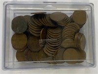 90 Unsorted USA Wheat Pennies in Container