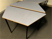 7 Blue Timber Top Trapezoid Students Tables