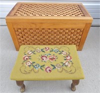 Vintage Stool & Woven Wood Box