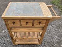 NICE PINE PORTABLE KITCHEN ISLAND WITH TRAY