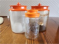 2 Tupperware Canister and 1 glass Canister