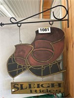 Wooden Sleigh Rides Sign w/Metal Hanger