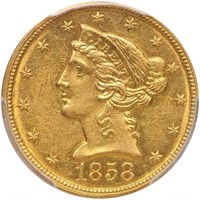 $5 1858-C PCGS AU58