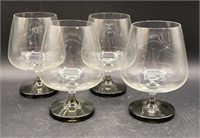 4 Black Footed Cognac Glasses Luminarc France