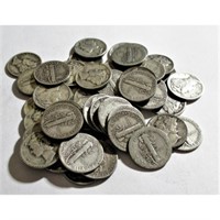 (50) Mercury Dimes- 90% Silver Mixed Dates