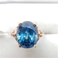 14K Rose Gold Natural Blue Zircon (10cts) Ring