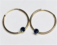 14K Gold Hoop Sapphire Earrings