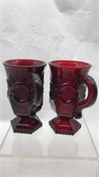 Two Ruby Red Glass Mugs, Avon.