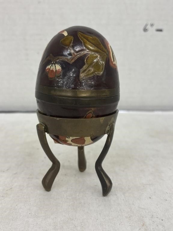 Brass & Enameled Egg Container