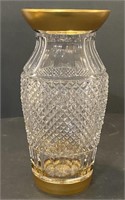 Unmarked Cut Crystal Vase w/ Gold Toned Trimming,