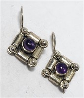 Amethyst February Ear Rings Sterling Silver VTG