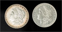 Coin 1878-S+1888-P,Morgan Silver Dollars-AU-BU