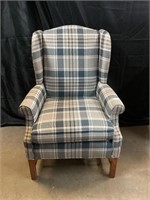 Plaid Upholstered Wing Back Chair