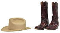 (LOT) LUCCHESE STITCHED COWBOY BOOTS & STETSON HAT
