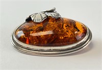 Large Sterling Baltic Amber Brooch 10 Grams