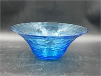 Hand Blown Art Glass Ocean Blue Spiral Bowl