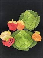 Vintage woven straw fruit hot pads/trivets