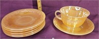 6 Peach Luster saucers, 1 cup,
