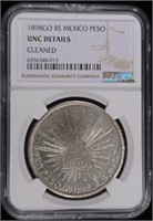 1898GO SILVER RS MEXICO PESO NGC UNC DETAILS
