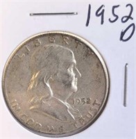 1952 D Benjamin Franklin Silver Half Dollar