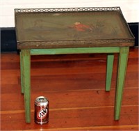 Asian Hand Painted Side Table w Metal Top