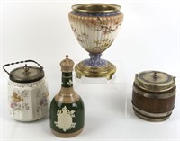 Vintage Biscuit Jars and Floral Oil Lamp Base