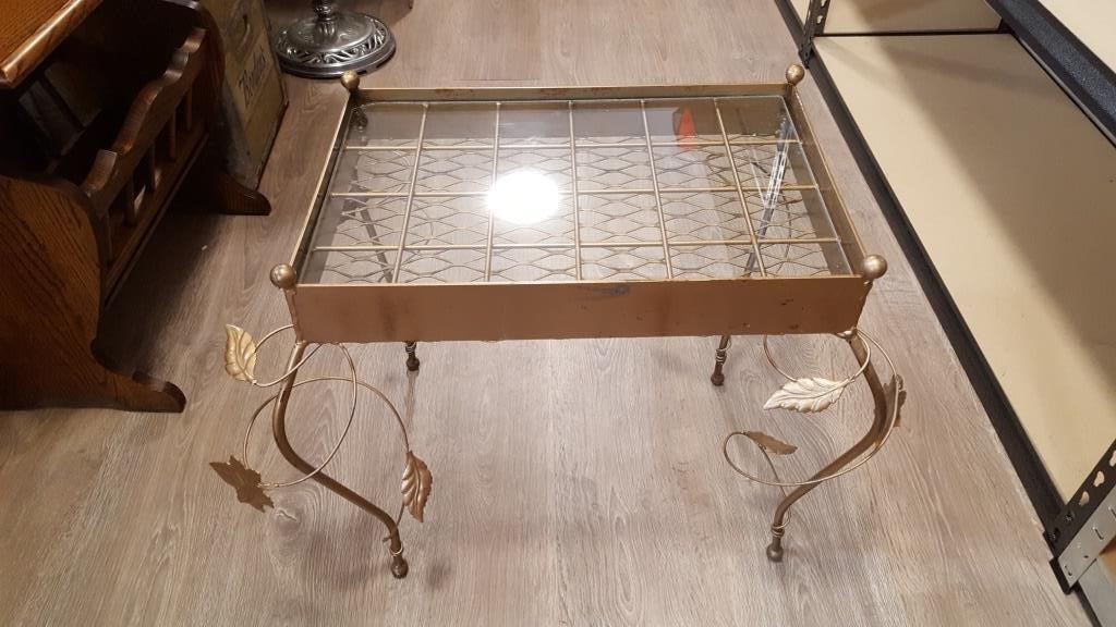 Art Deco Metal Side Table With Glass Top