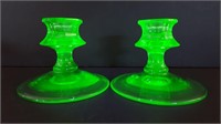 c1928-32 Fostoria Uranium Glass Candle Holders