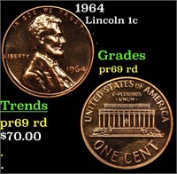 Proof 1964 Lincoln Cent 1c Grades Gem++ Proof Red