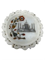 Marble plate with mother of pearl stone inlays