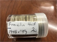 20 1948 & 1949 Franklin half dollars, tube 1948