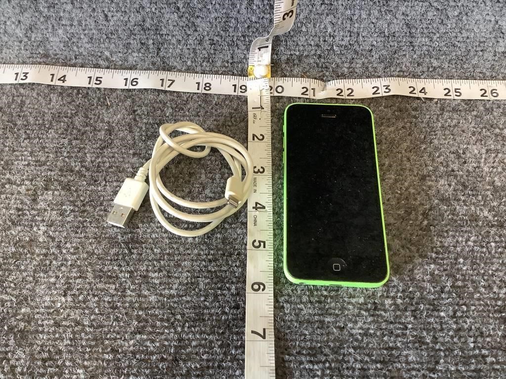 Green iPhone 5c with Charger Cable