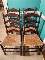 Set of 4 Ladder Back Chairs with Rush Seats