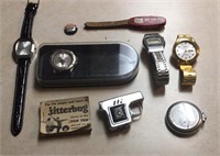 Watches, gun lighter, broken Elgin pocketwatch