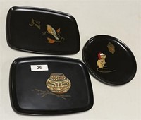 (3) Couroc Serving Trays (Bird, Mouse, Vase)