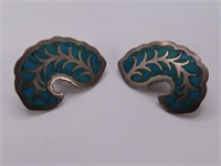 Sterling Earrings w/ Inlaid Turquoise 1.5" 12g